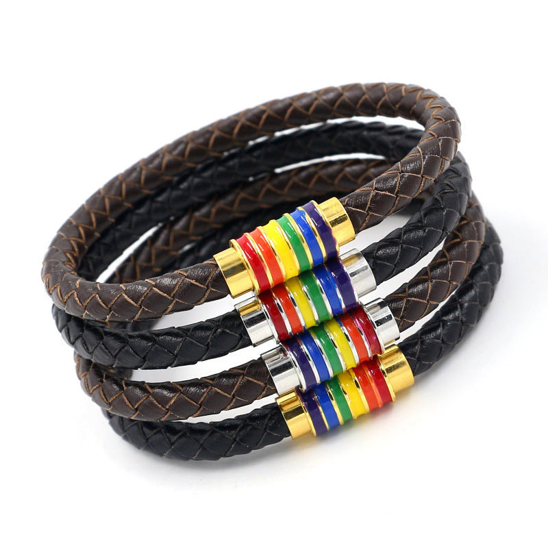 Woven Leather Rainbow Colorful Bracelet