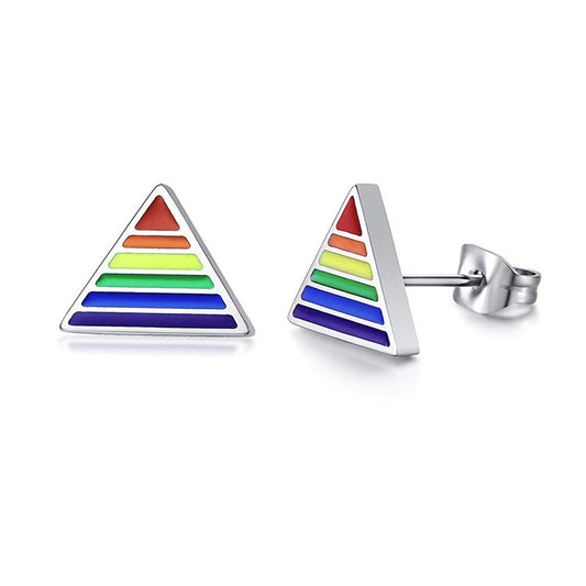 Rainbow Geometric Triangle Earrings