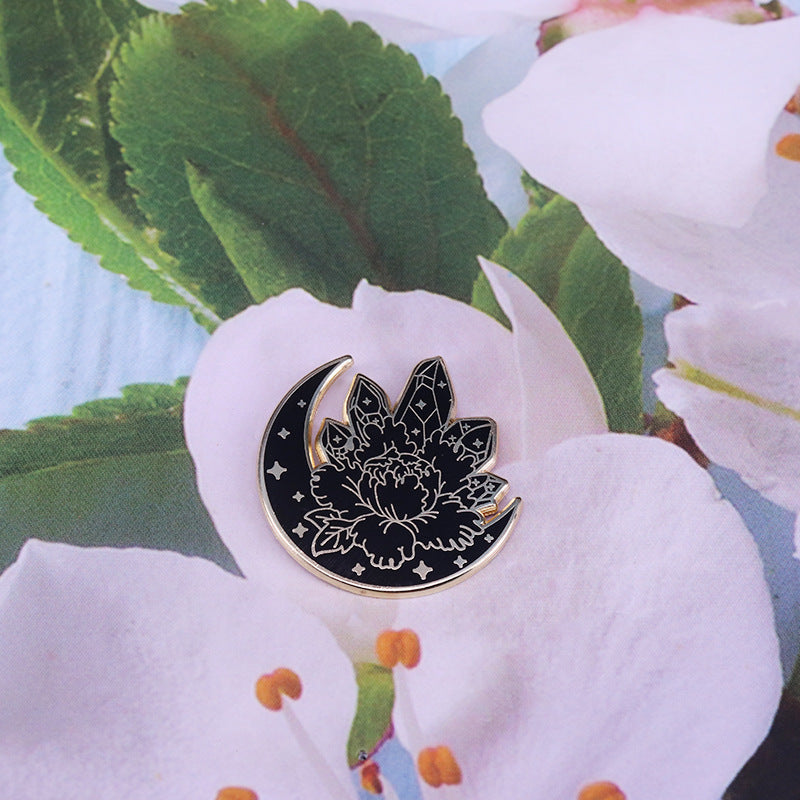Crystal And Moon Pin With Flower