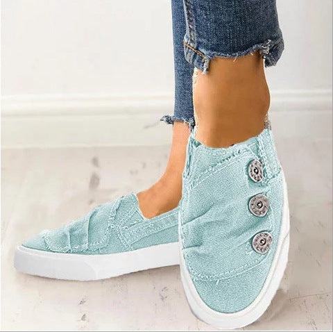 Buttoned Canvas Slip-ons