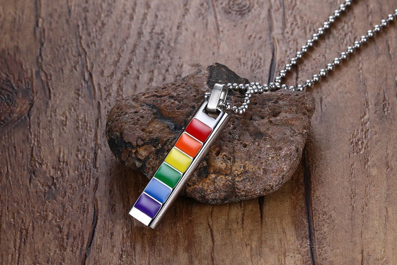Rainbow rectangular pendant necklace