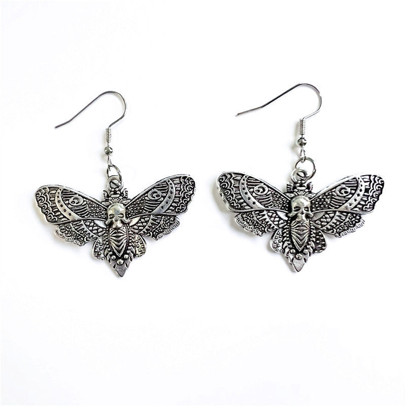 Silver Skull Butterfly Earrings
