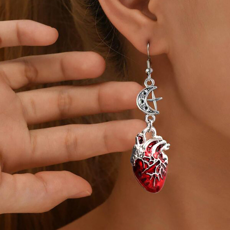 Crimson Heart Moon Earrings