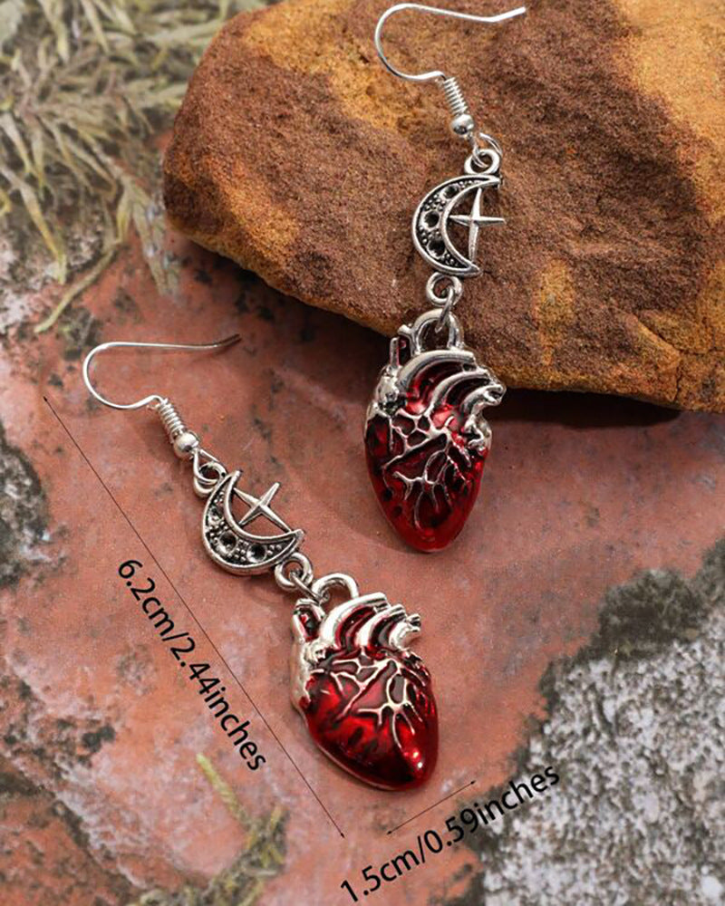 Crimson Heart Moon Earrings