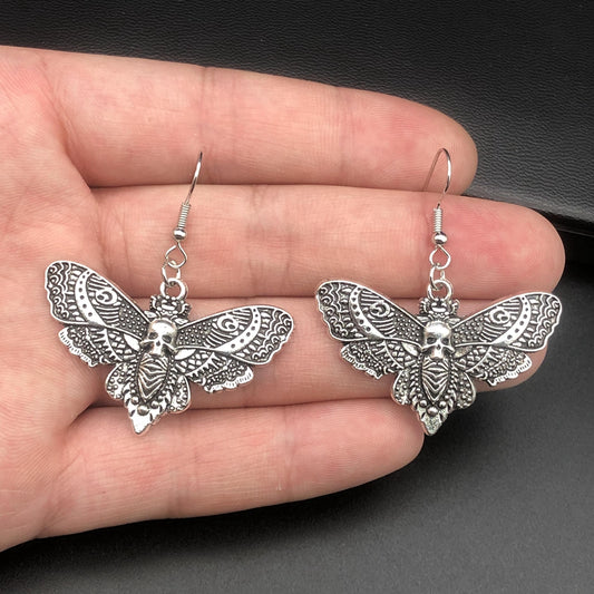 Silver Skull Butterfly Earrings