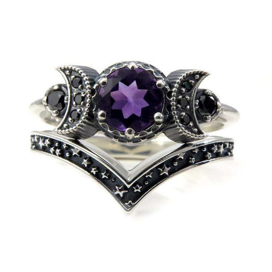 purple triple moon goddess ring