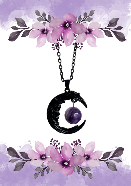 Black Crescent Moon Amethyst Necklace