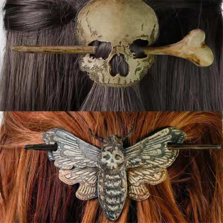 Moth and Skull Hairpins