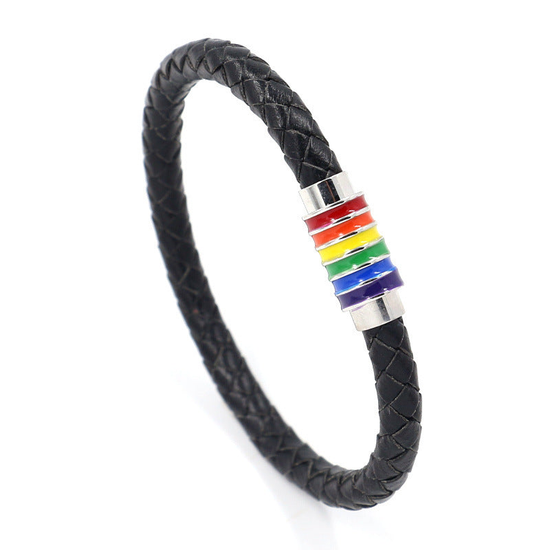 Woven Leather Rainbow Colorful Bracelet
