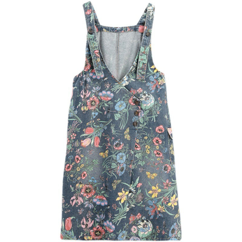 Denim Floral Overall Dress