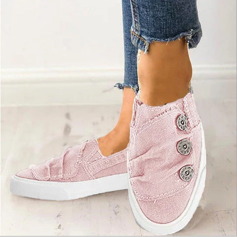 Buttoned Canvas Slip-ons