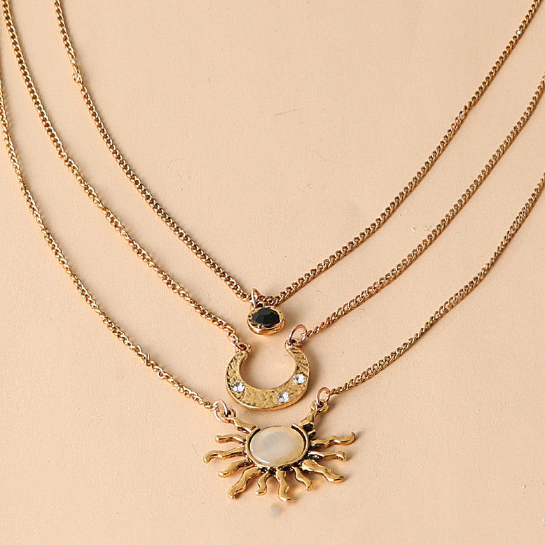 Sun, Moon And Stars Three-layer Necklace