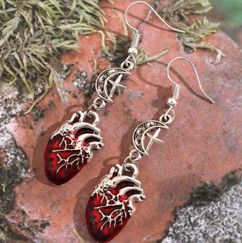 Crimson Heart Moon Earrings