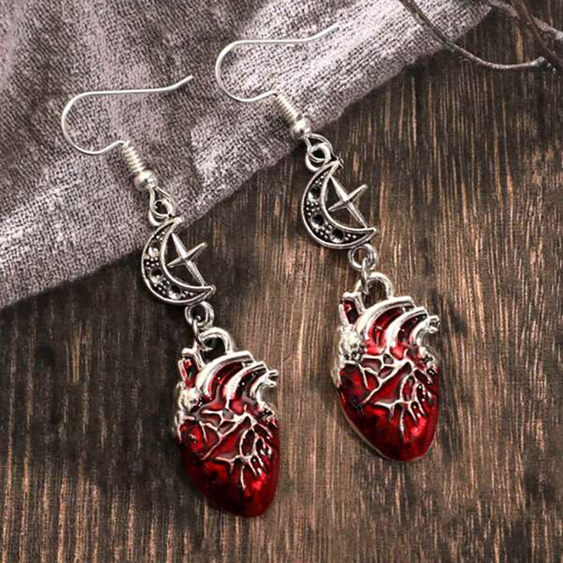 Crimson Heart Moon Earrings