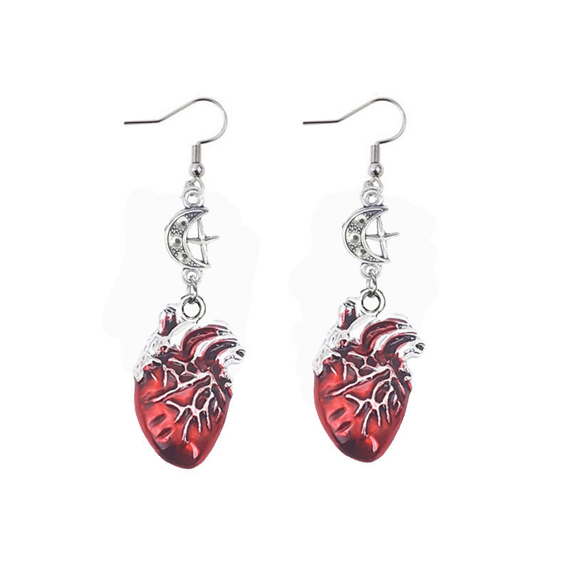 Crimson Heart Moon Earrings