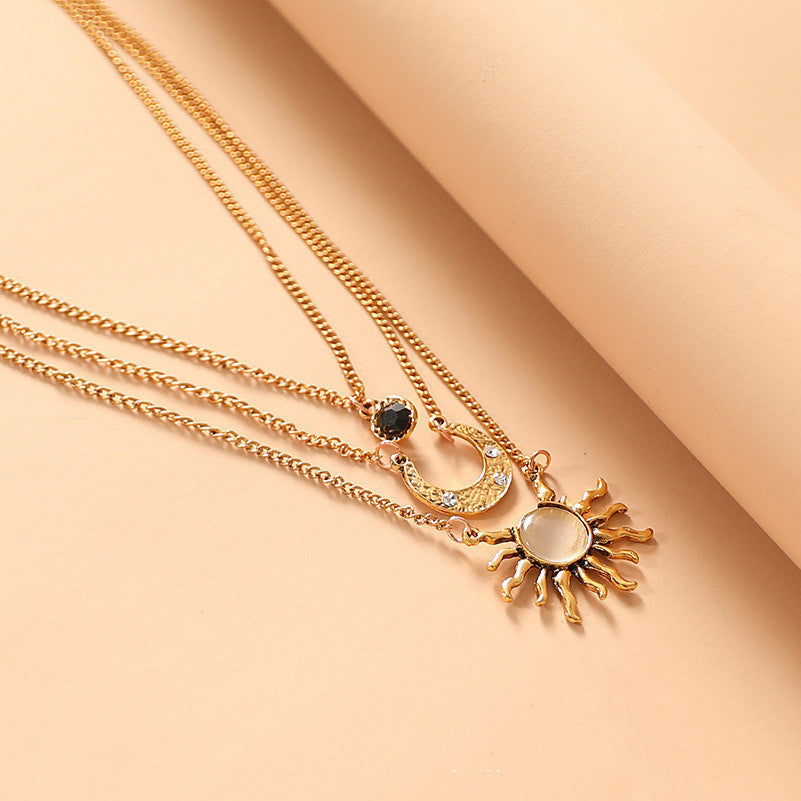 Sun, Moon And Stars Three-layer Necklace